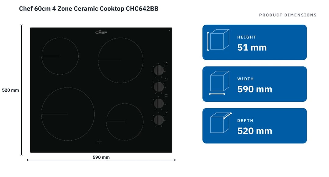 Chef 60cm 4 Zone Ceramic Cooktop CHC642BB