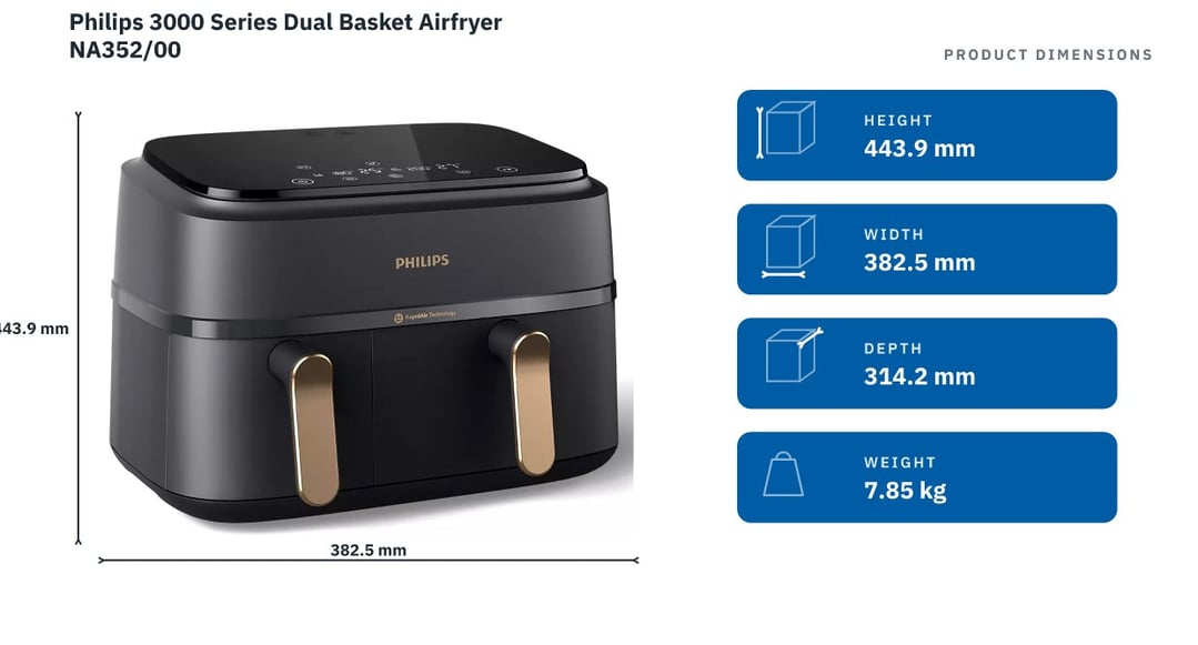 Philips 3000 Series Dual Basket Airfryer NA352/00