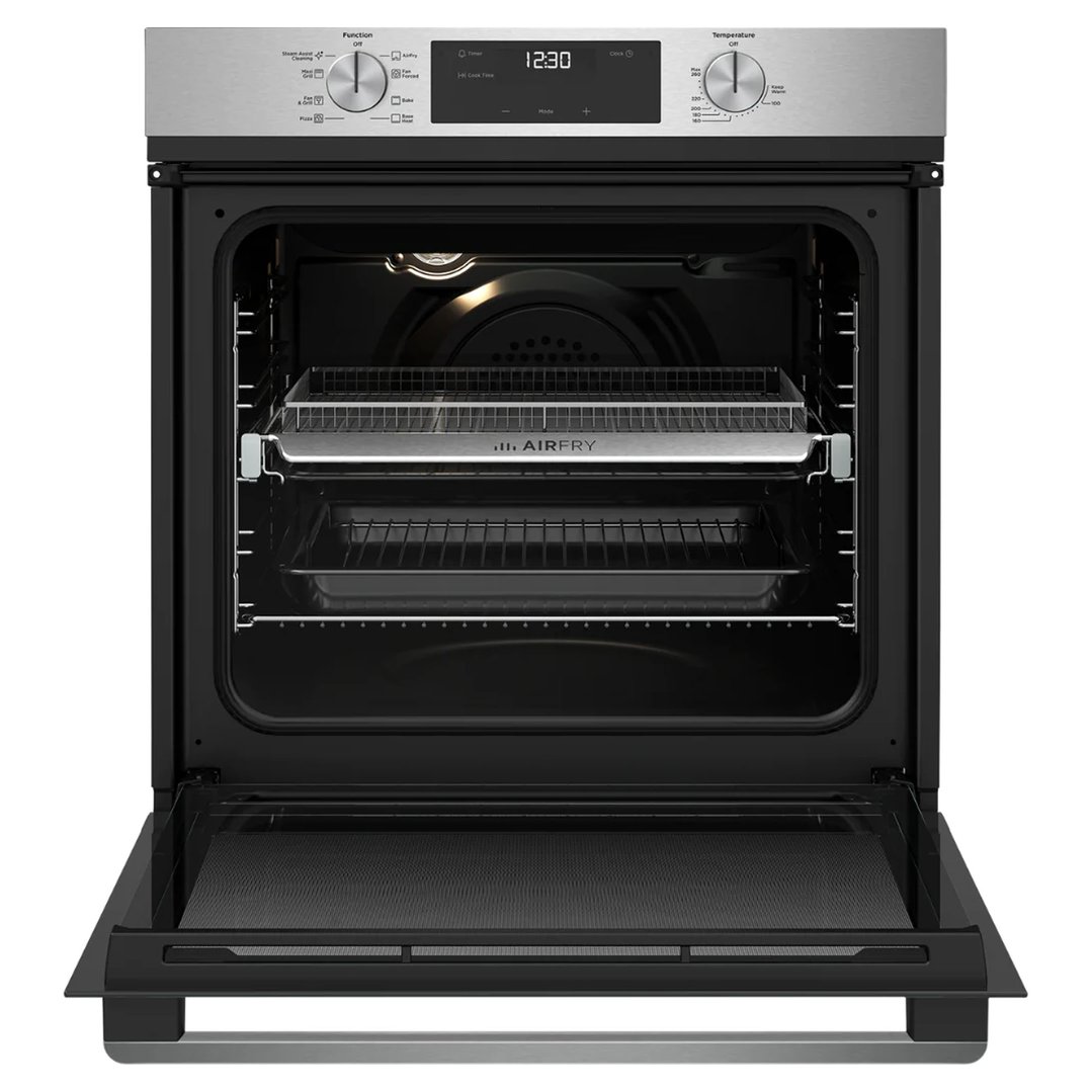 Westinghouse 60cm multi-function 8 stainless steel oven with Air Fry, programmable timer, and 80L WVE6516SD