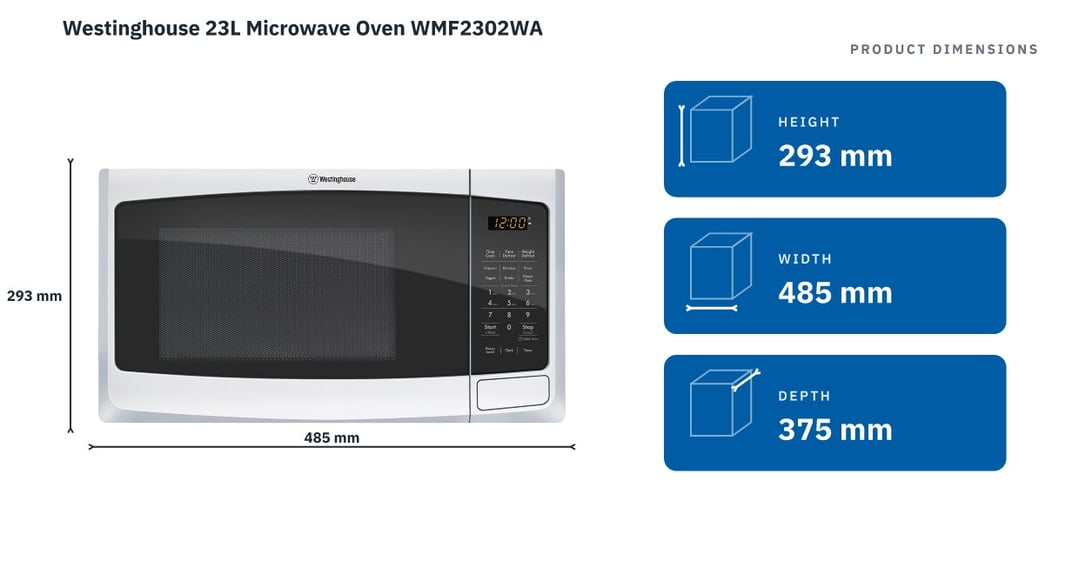 Westinghouse 23L Microwave Oven WMF2302WA — product dimensions