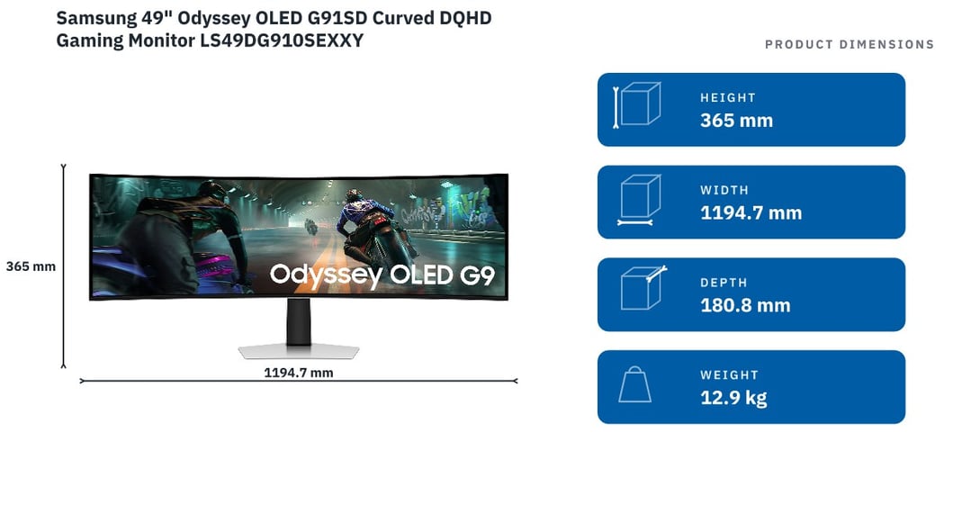 Samsung 49" Odyssey OLED G91SD Curved DQHD Gaming Monitor LS49DG910SEXXY — product dimensions