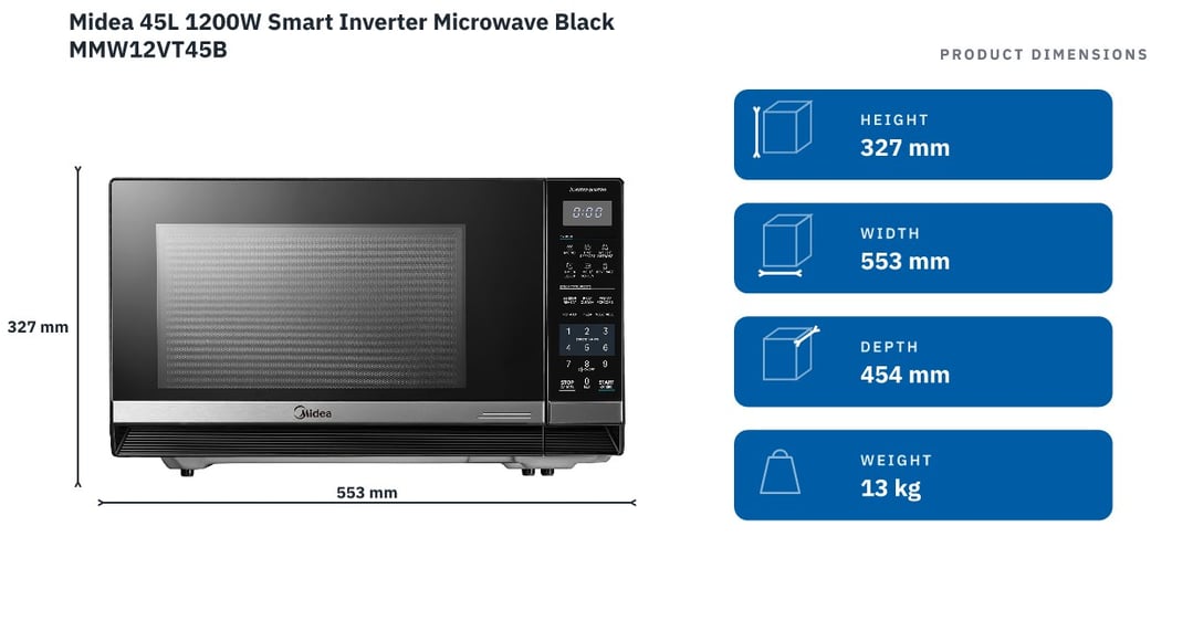 Midea 45L 1200W Smart Inverter Microwave Black MMW12VT45B