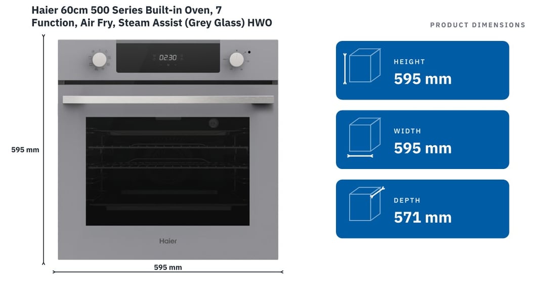 Haier 60cm 500 Series Built-in Oven, 7 Function, Air Fry, Steam Assist (Grey Glass) HWO60S7EG5