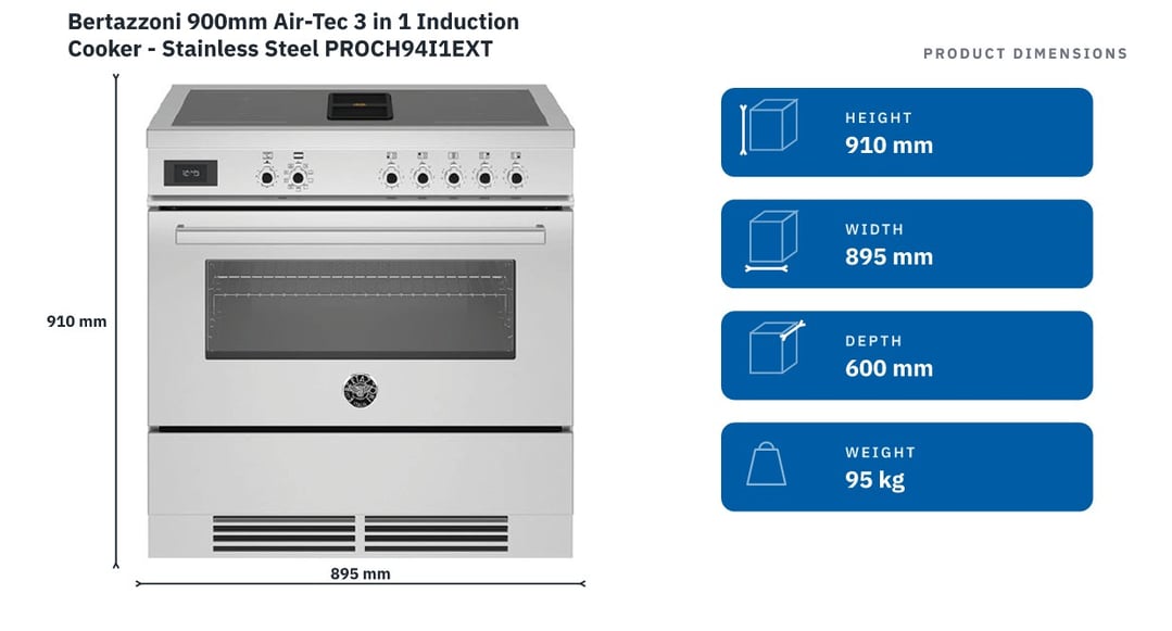 Bertazzoni 900mm Air-Tec 3 in 1 Induction Cooker - Stainless Steel PROCH94I1EXT