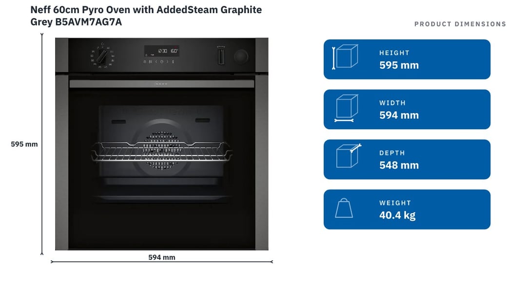 Neff 60cm Pyro Oven with AddedSteam Graphite Grey B5AVM7AG7A — product dimensions