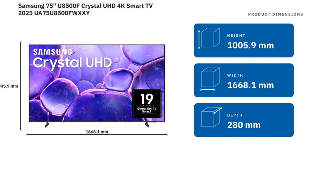 Samsung 75" U8500F Crystal UHD 4K Smart TV 2025 UA75U8500FWXXY