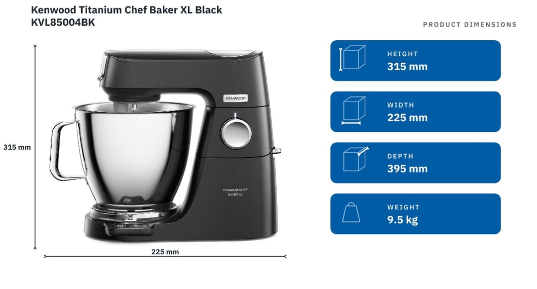 Kenwood Titanium Chef Baker XL Black KVL85004BK — product dimensions