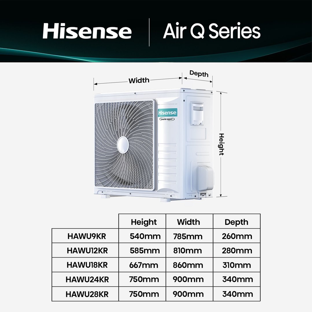 Hisense 8.0kW/8.5kW Air Q Series Reverse Cycle Split System HAWU28KR
