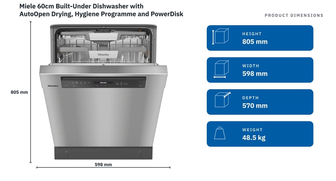 Miele 60cm Built-Under Dishwasher with AutoOpen Drying, Hygiene Programme and PowerDisk CleanSteel G7604SCUCLST