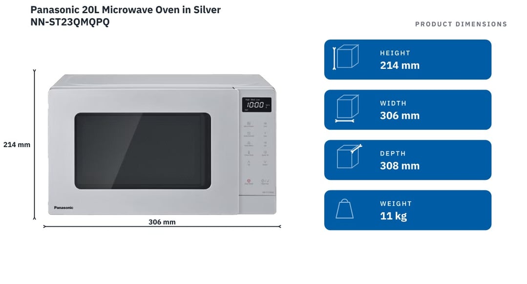 Panasonic 20L Microwave Oven in Silver NN-ST23QMQPQ — product dimensions
