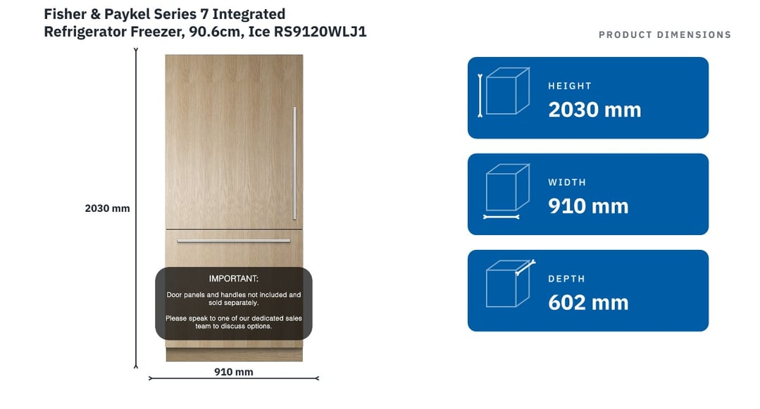 Fisher & Paykel Series 7 Integrated Refrigerator Freezer, 90.6cm, Ice RS9120WLJ1 — product dimensions