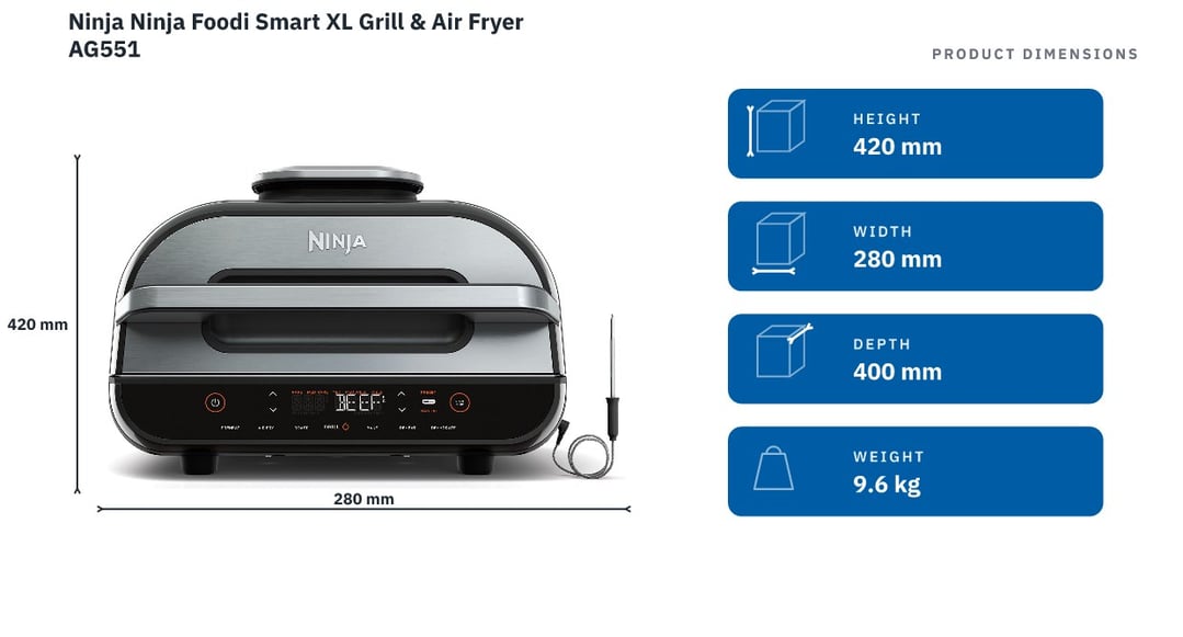 Ninja Ninja Foodi Smart XL Grill & Air Fryer AG551 — product dimensions