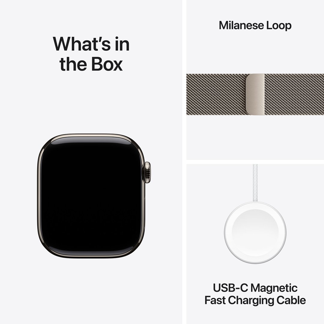 Apple Watch Series 11 42mm Natural Titanium Case GPS + Cellular Natural Milanese Loop MF8P4X/A