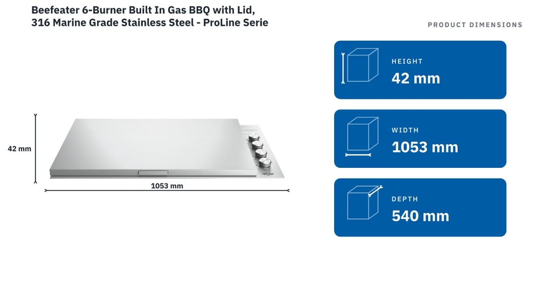 Beefeater 6-Burner Built In Gas BBQ with Lid, 316 Marine Grade Stainless Steel - ProLine Series BSL158SB