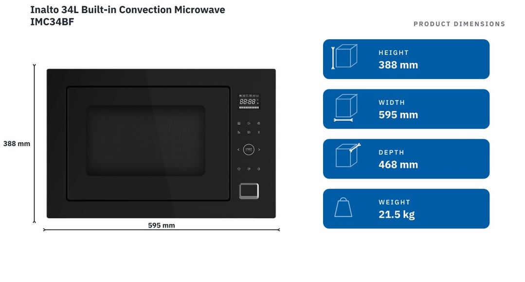 Inalto 34L Built-in Convection Microwave IMC34BF — product dimensions