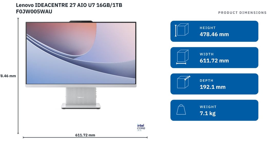 Lenovo IdeaCentre AIO 27" Core Ultra 7, 16GB/1TB SSD Computer F0JW005WAU