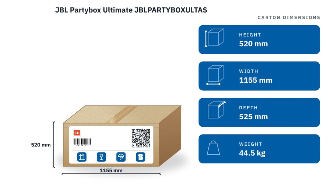 JBL Partybox Ultimate JBLPARTYBOXULTAS — packaged dimensions