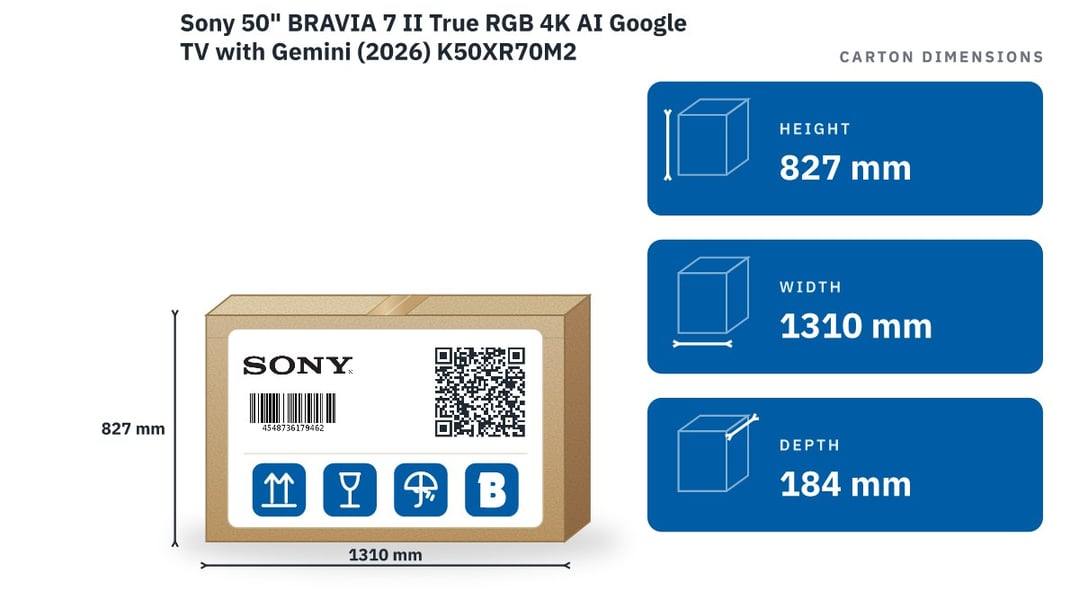 Sony 50" BRAVIA 7 II True RGB 4K AI Google TV with Gemini (2026) K50XR70M2