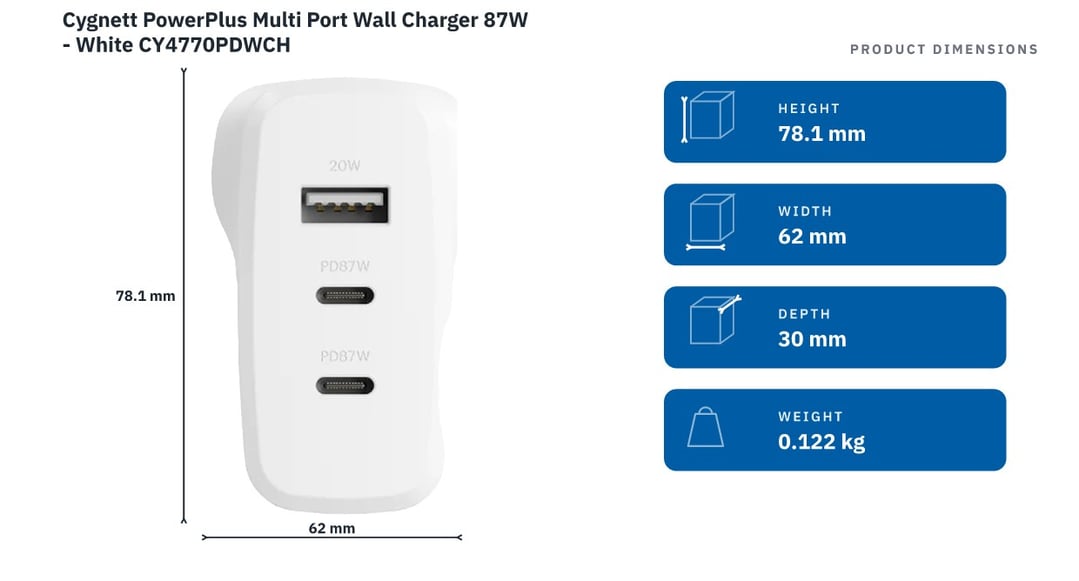 Cygnett PowerPlus Multi Port Wall Charger 87W - White CY4770PDWCH