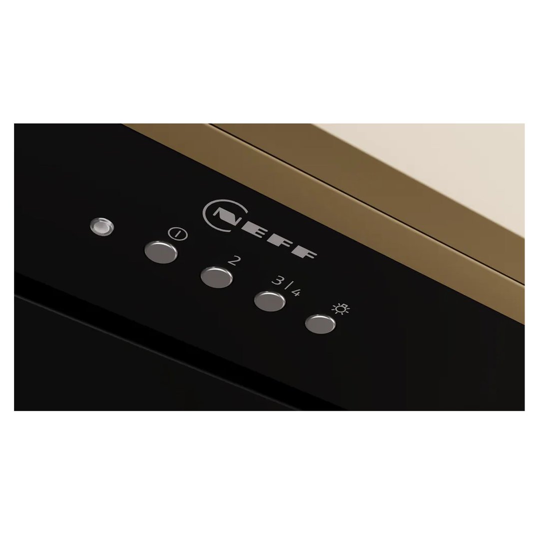 Close-up of the control panel on a black integrated rangehood
