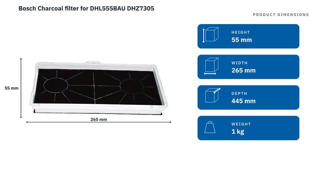 Bosch Charcoal filter for DHL555BAU DHZ7305 — product dimensions