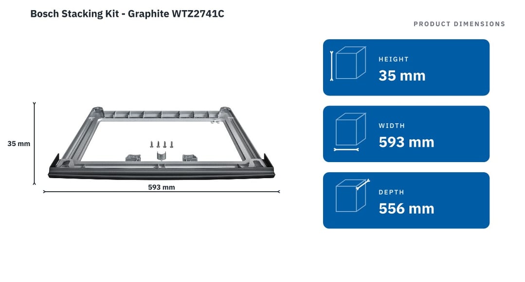 Bosch Stacking Kit - Graphite WTZ2741C — product dimensions
