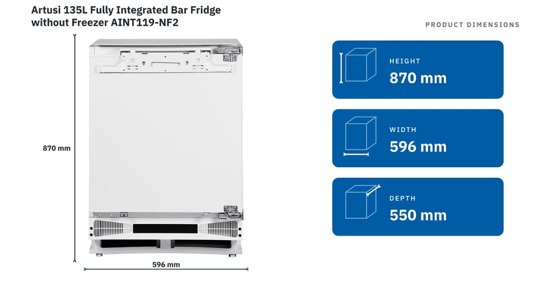 Artusi 135L Fully Integrated Bar Fridge without Freezer AINT119-NF2