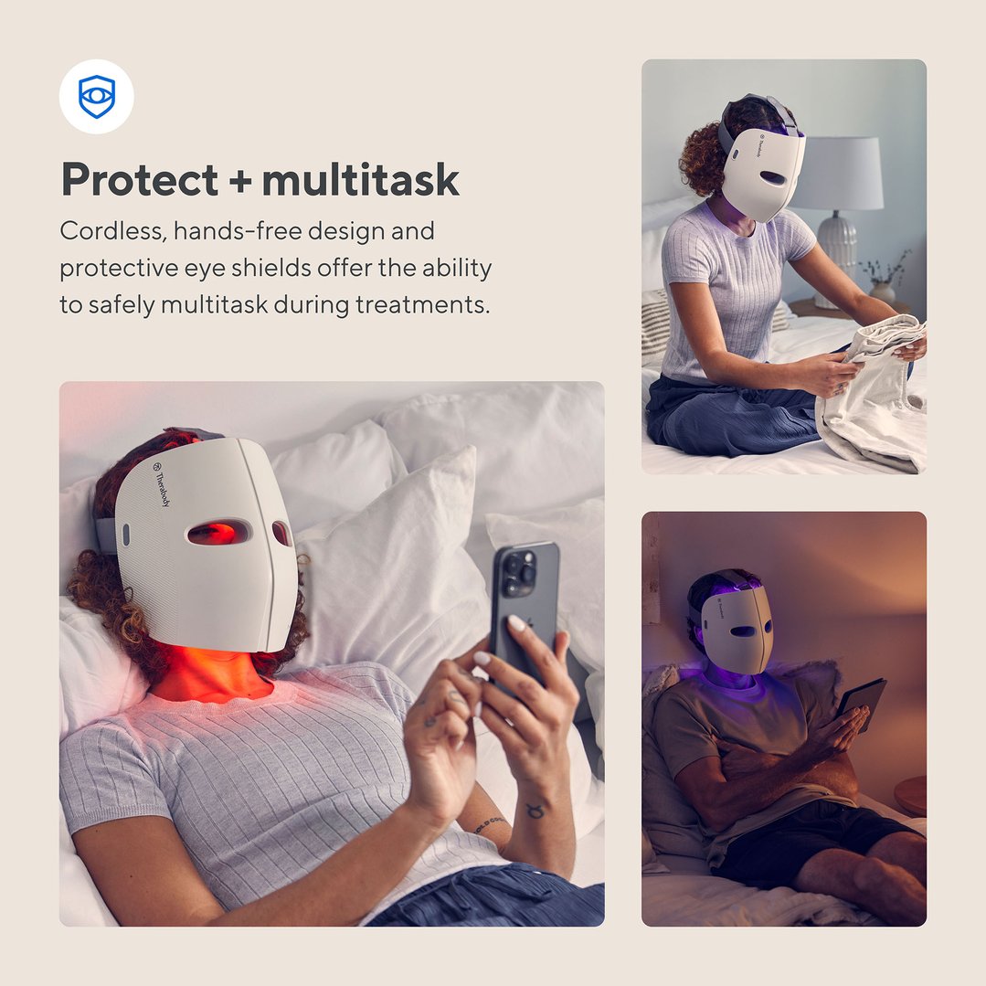 People using the TheraFace Mask while multitasking in various home settings