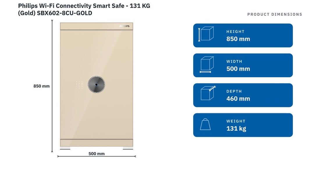 Philips Wi-Fi Connectivity Smart Safe - 131 KG (Gold) SBX602-8CU-GOLD — product dimensions
