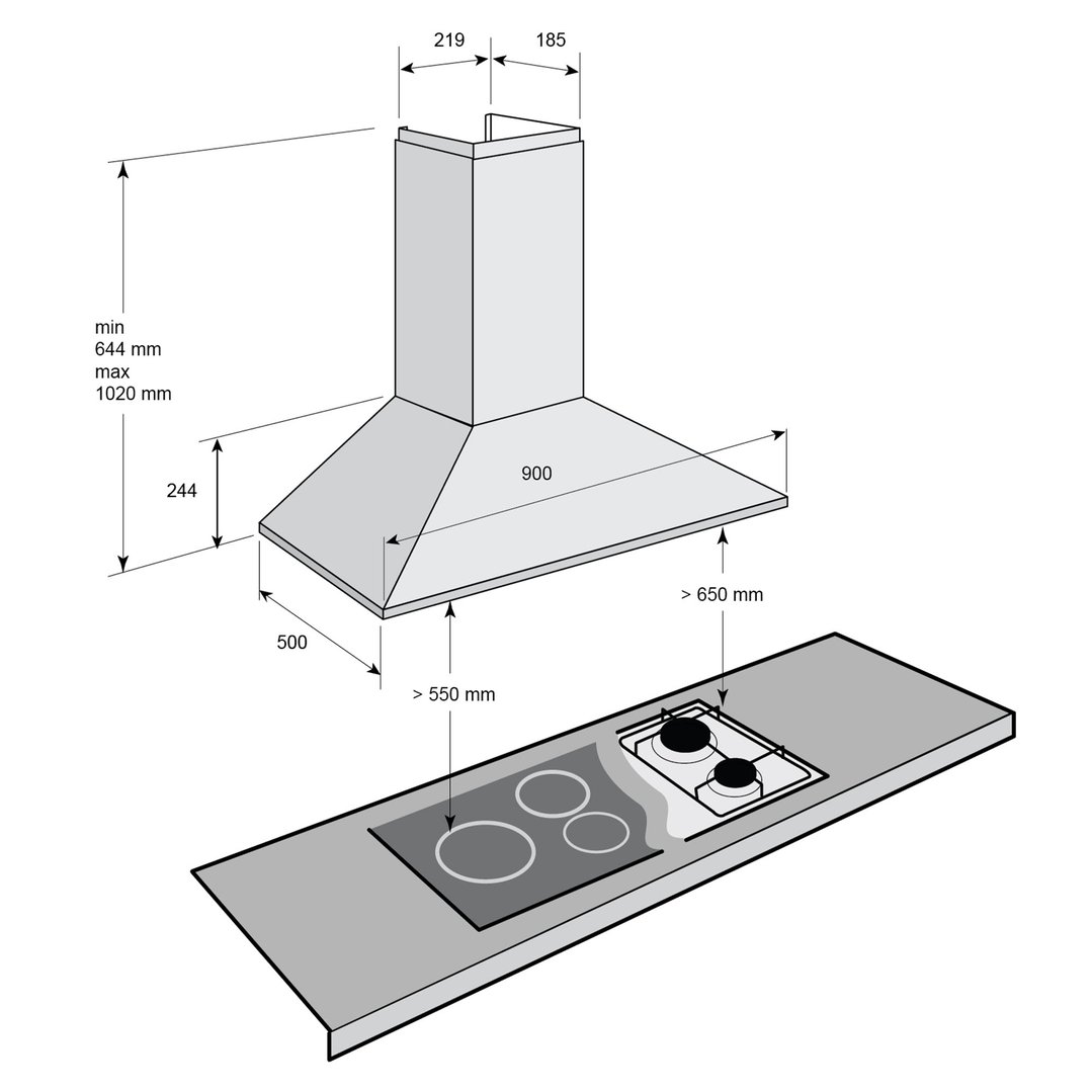 Glem Gas 90cm Canopy Rangehood. CK90FP