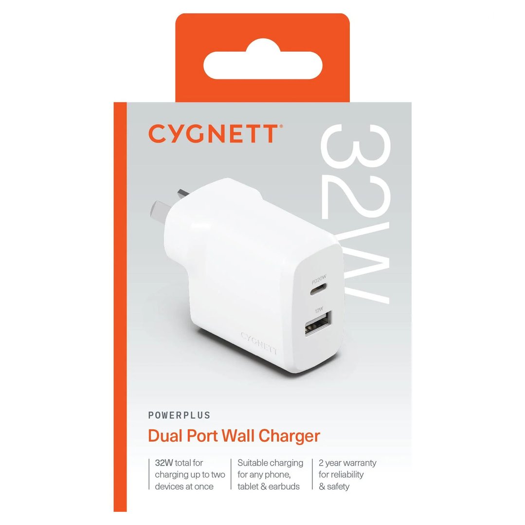 Cygnett Powerplus PD Dual Port Wall Charger 32W - White CY4772PDWCH