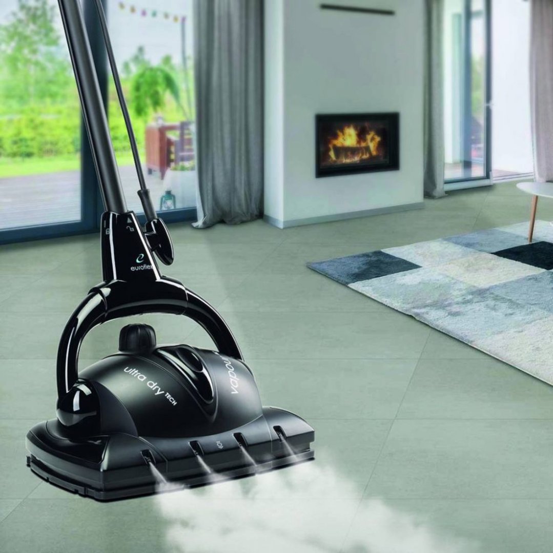 EUROFLEX Vapour M2R Floor Steam Cleaner emitting steam on a tiled floor