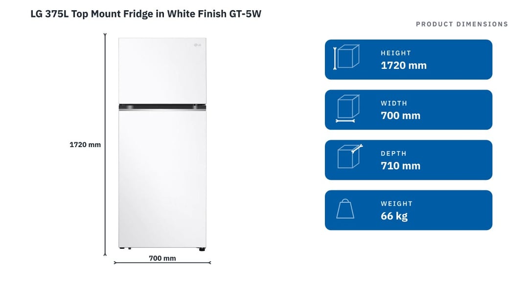 LG 375L Top Mount Fridge in White Finish GT-5W