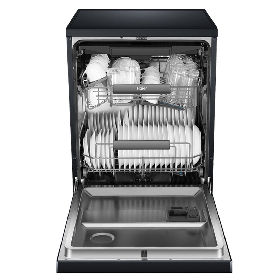 Haier 15 PL Freestanding Dishwasher, Steam - Black HDW15F3B1