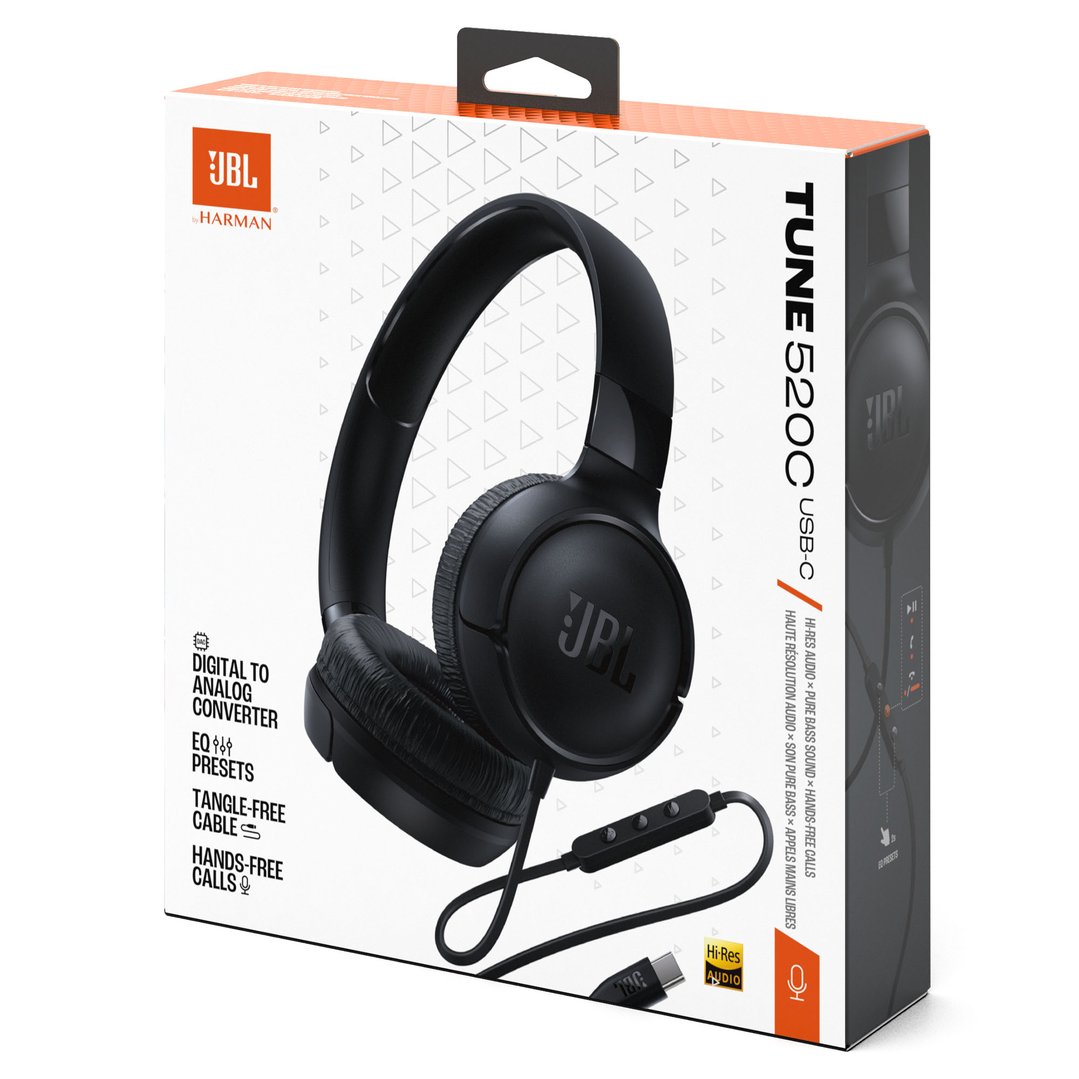 JBL Tune 520C USB-C Wired On-Ear Headphones - Black JBLT520CBLK