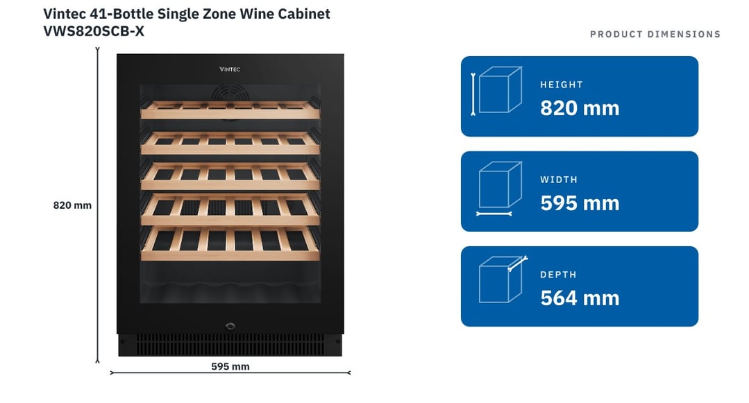 Vintec 41-Bottle Single Zone Wine Cabinet VWS820SCB-X — product dimensions