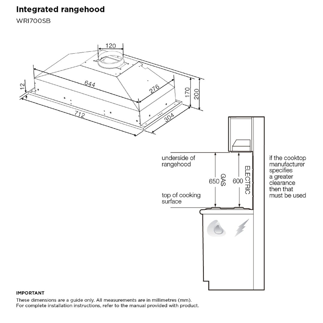 Westinghouse 71cm Integrated Rangehood WRI700SB