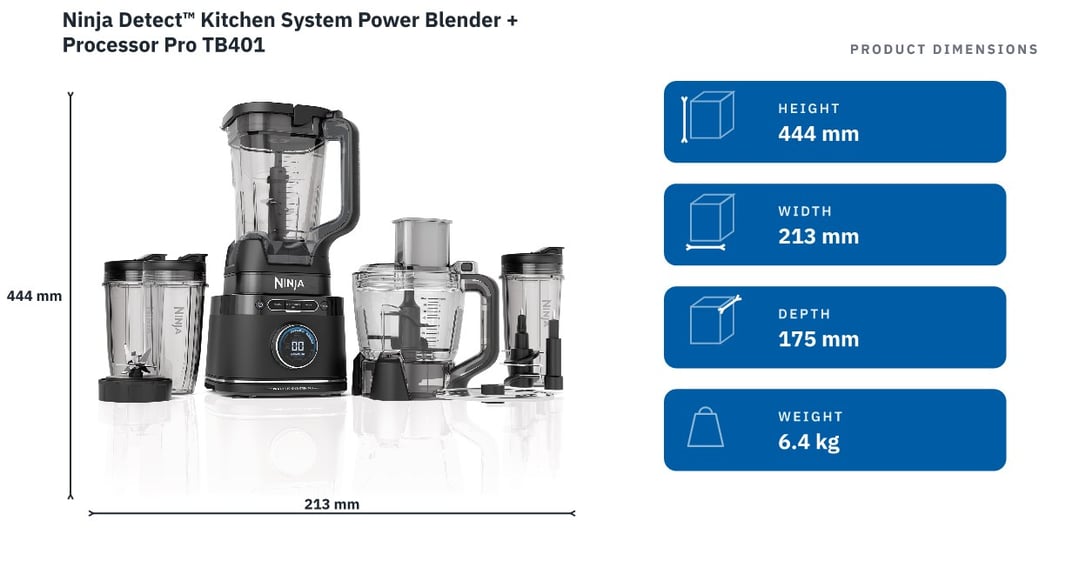 Ninja Detect™ Kitchen System Power Blender + Processor Pro TB401 — product dimensions