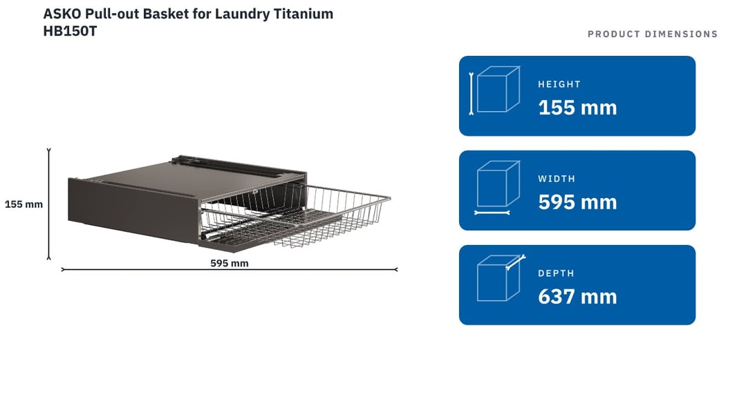 ASKO Pull-out Basket for Laundry Titanium HB150T — product dimensions
