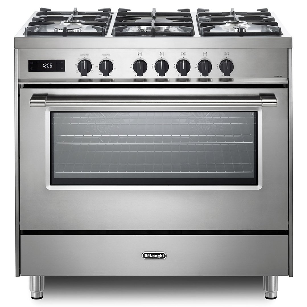 Delonghi 90cm Freestanding Deluxe Dual Fuel Cooker Stainless Steel