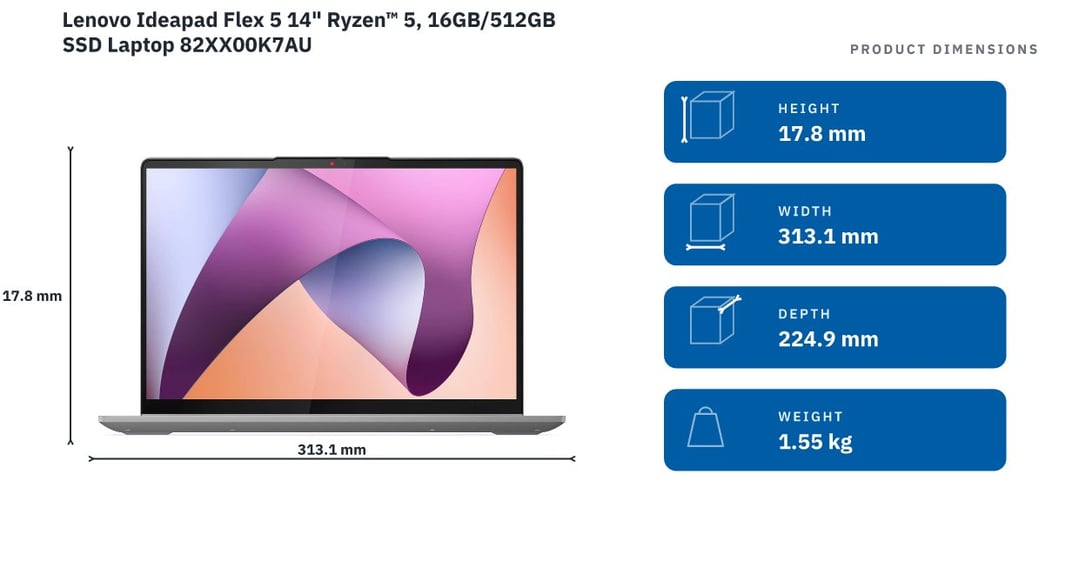 Lenovo Ideapad Flex 5 14" Ryzen™ 5, 16GB/512GB SSD Laptop 82XX00K7AU