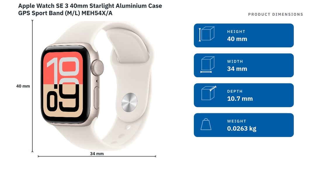 Apple Watch SE 3 40mm Starlight Aluminium Case GPS Sport Band (M/L) MEH54X/A