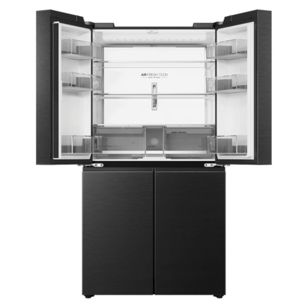 Haier 672L, Quad Door Refrigerator Freezer, Ice & Water, Plumbed, Black HRF690YPC