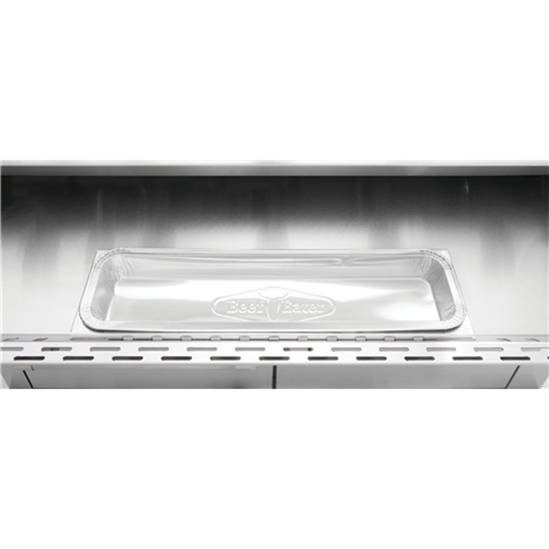 Close up of a BeefEater barbecue with a foil tray inside