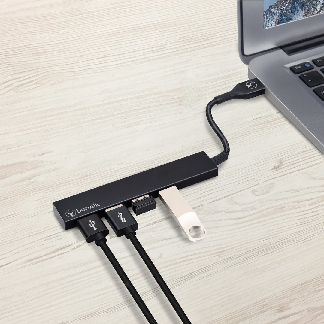 Bonelk Long-Life USB-A to 4 Port USB - Black ELK-80036-R