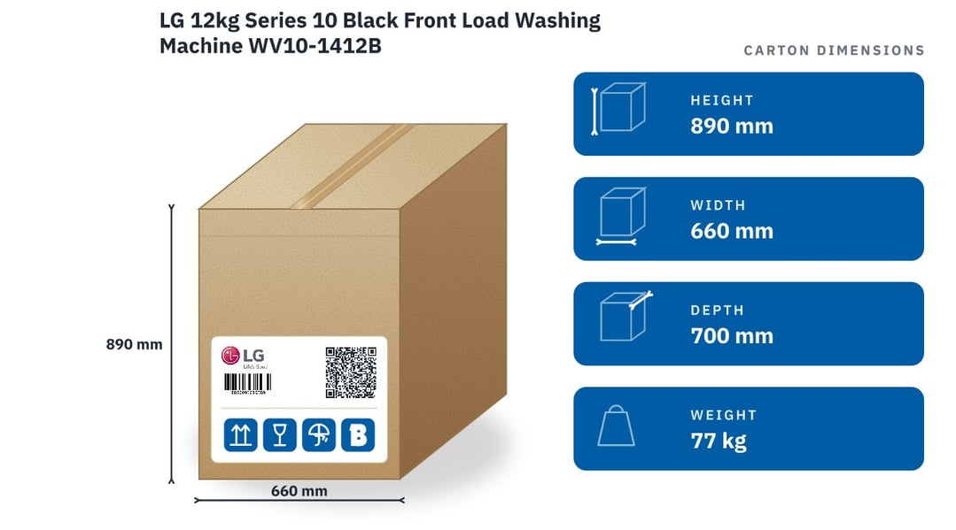 LG 12kg Series 10 Black Front Load Washing Machine WV10-1412B