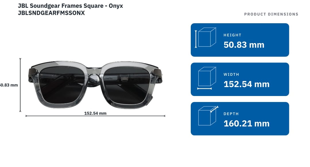 JBL Soundgear Frames Square - Onyx JBLSNDGEARFMSSONX — product dimensions