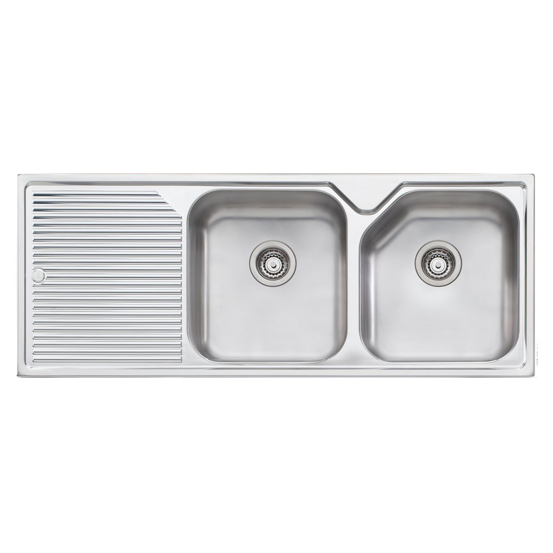 Oliveri Nu-Petite Right Hand Double Bowl Topmount Sink With Drainer NP672