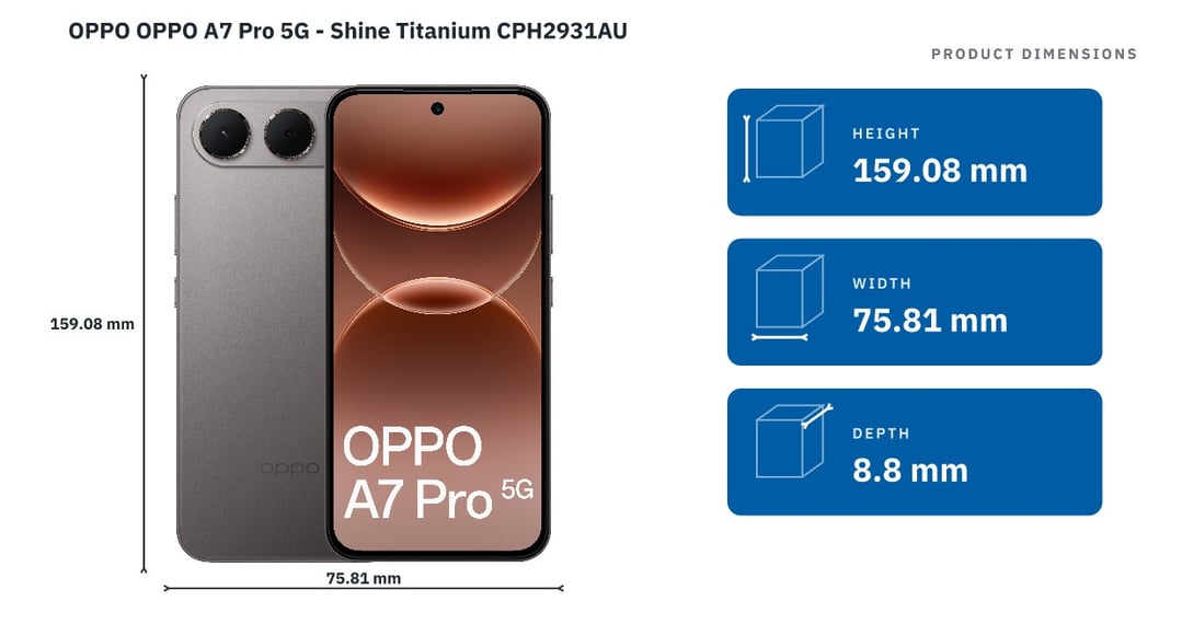 OPPO OPPO A7 Pro 5G - Shine Titanium CPH2931AU — product dimensions