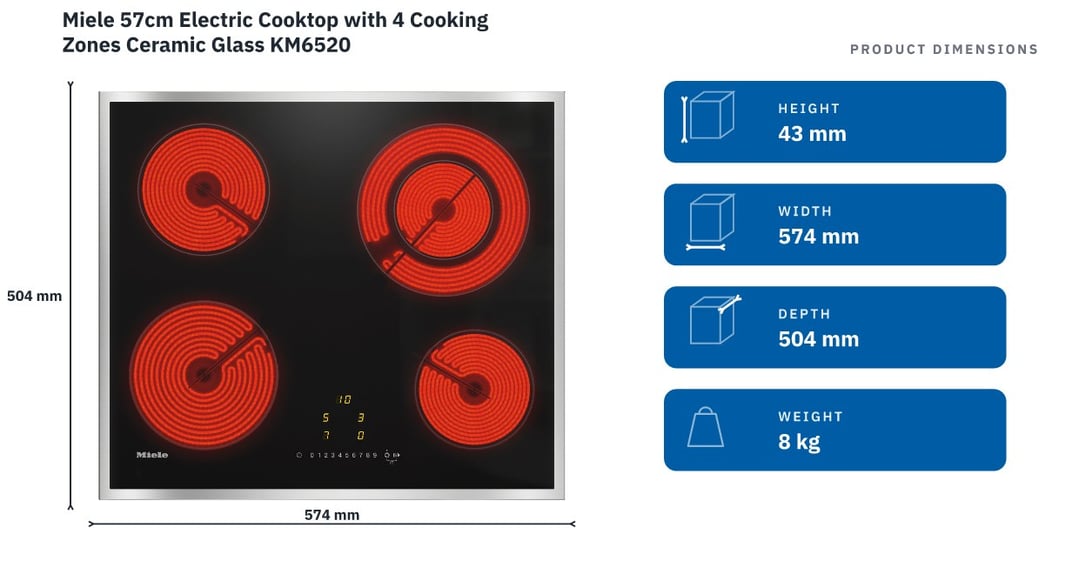 Miele 57cm Electric Cooktop with 4 Cooking Zones Ceramic Glass KM6520